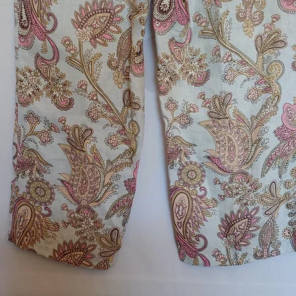 Tommy Hilfiger 100% linen pale blue, pink, gold paisley pastel crop pants SZ 10 - Picture 8 of 10